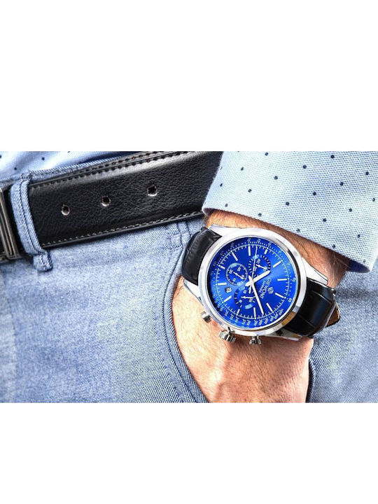 Giewont Herrenuhr 47mm Chronograph Batterie mit Silber Lederriemen