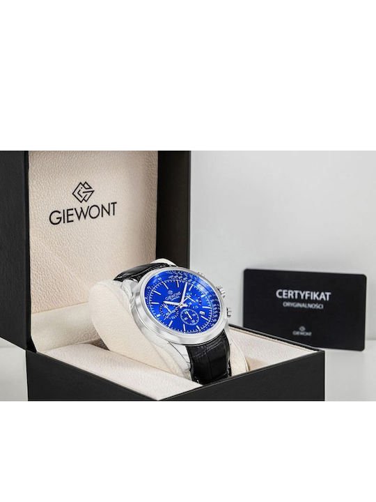 Giewont Herrenuhr 47mm Chronograph Batterie mit Silber Lederriemen