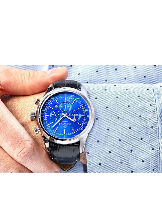 Giewont Herrenuhr 47mm Chronograph Batterie mit Silber Lederriemen