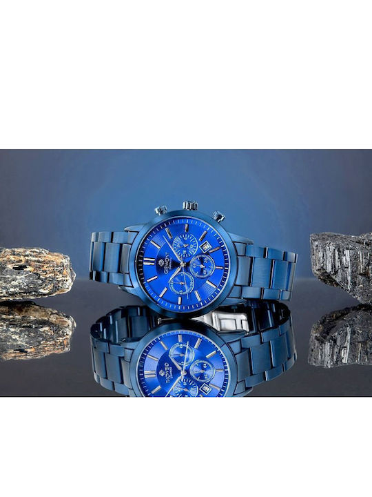 Giewont Herrenuhr 44mm Chronograph Batterie mit Blauem Metall-Armband