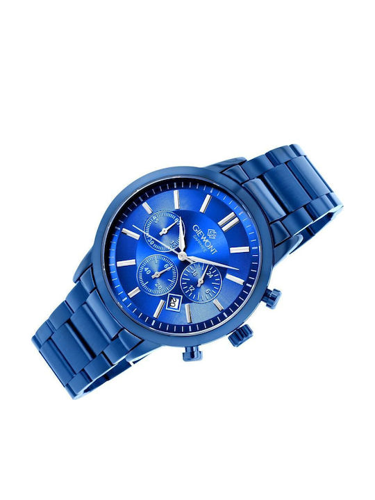 Giewont Herrenuhr 44mm Chronograph Batterie mit Blauem Metall-Armband