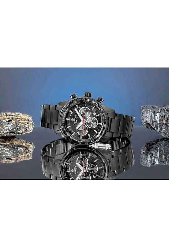 Giewont Herrenuhr 43mm Chronograph Batterie mit Schwarz Metall-Armband