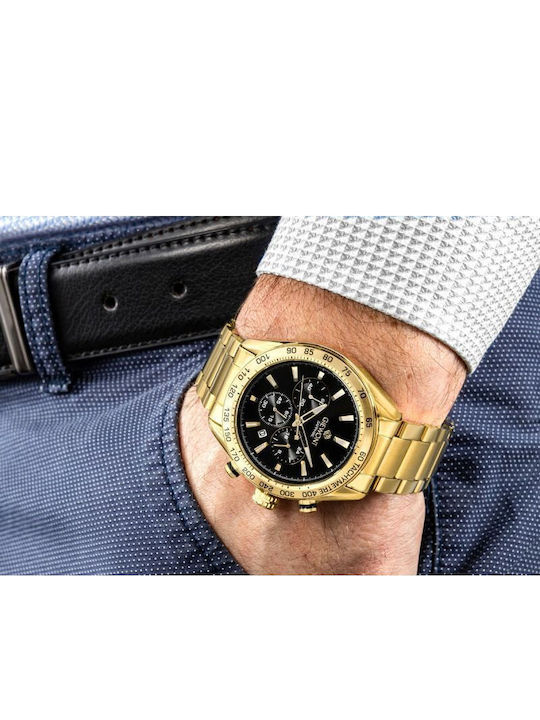 Giewont Herrenuhr Chronograph Batterie mit Gold Metall-Armband