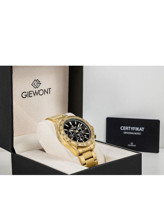 Giewont Herrenuhr Chronograph Batterie mit Gold Metall-Armband