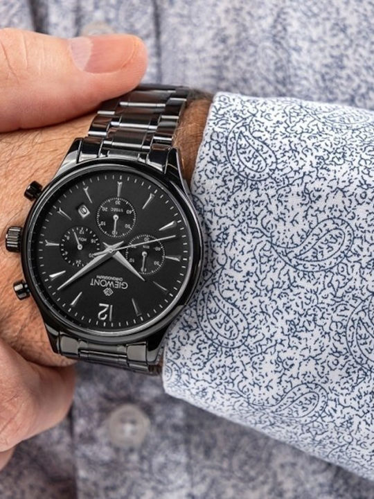 Giewont Herrenuhr 20mm Chronograph Batterie mit Schwarzem Metall-Armband