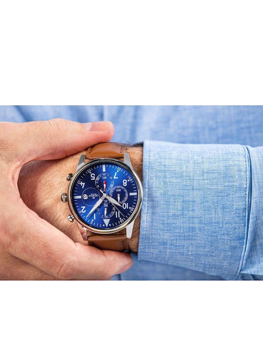 Giewont Herrenuhr 42mm Chronograph Batterie mit Braun Lederriemen