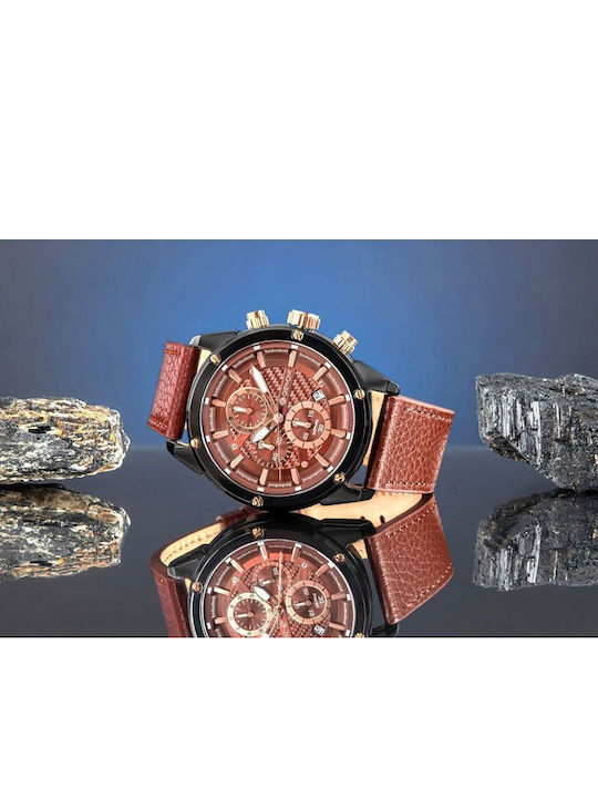 Giewont Herrenuhr 45mm Chronograph Batterie mit Schwarz Lederriemen