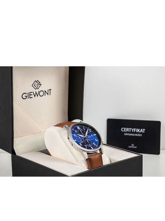 Giewont Herrenuhr 42mm Chronograph Batterie mit Braun Lederriemen