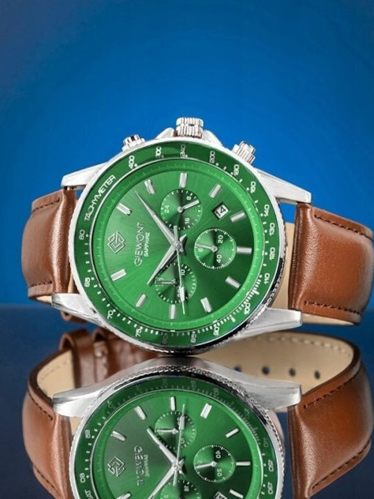 Men's Watch 44mm Battery Chronograph with Brown Leather Strap