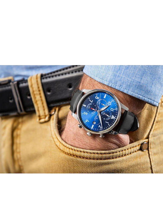 Men's Watch 42mm Battery Chronograph with Black Leather Strap