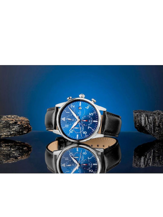 Men's Watch 42mm Battery Chronograph with Black Leather Strap