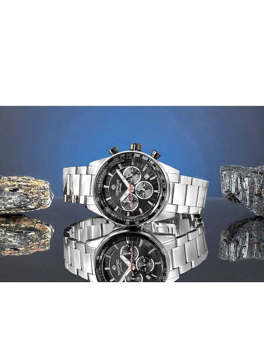 Giewont Herrenuhr 43mm Chronograph Batterie mit Silber Metall-Armband