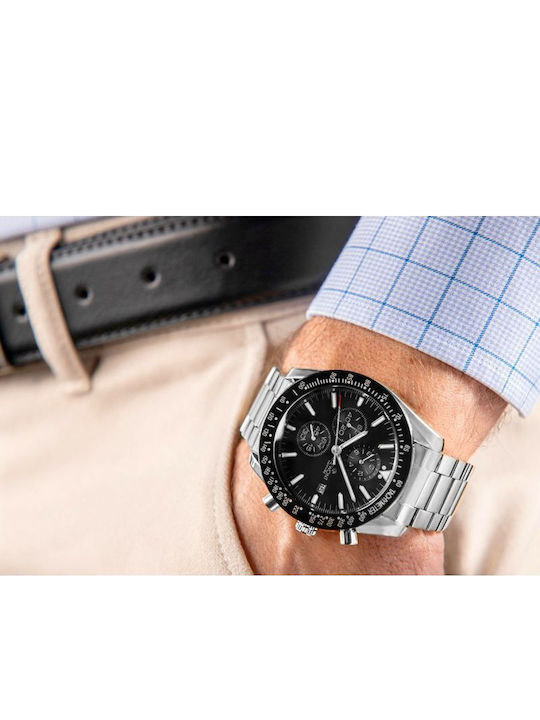 Giewont Herrenuhr 44mm Chronograph Batterie mit Silber Metall-Armband