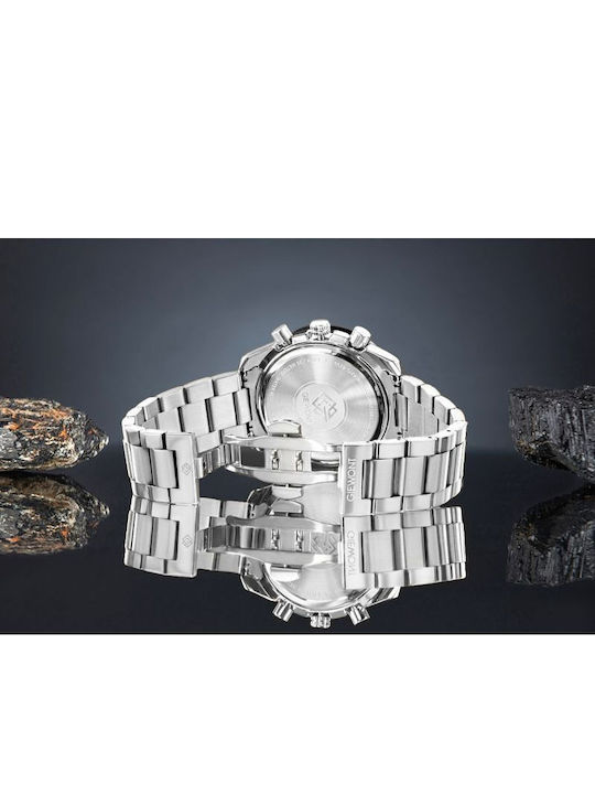 Giewont Herrenuhr 44mm Chronograph Batterie mit Silber Metall-Armband
