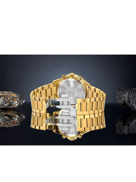 Giewont Herrenuhr 44mm Chronograph Batterie mit Gold Metall-Armband