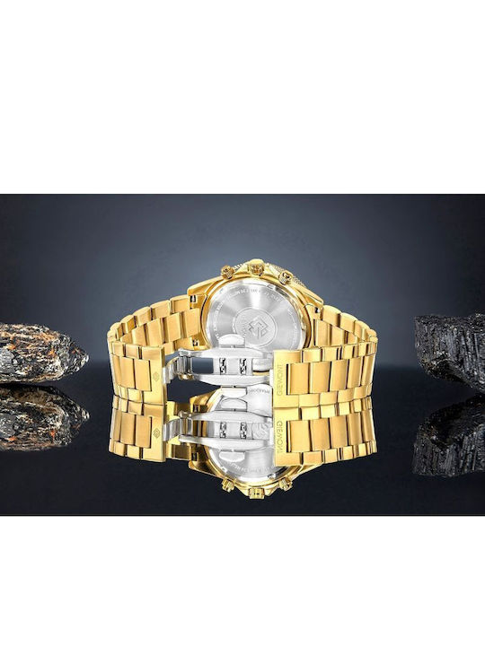 Giewont Herrenuhr 44mm Chronograph Batterie mit Gold Metall-Armband