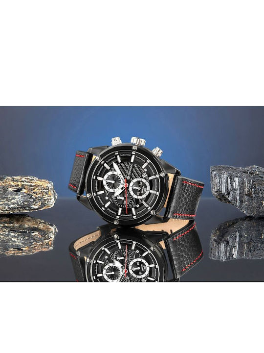 Giewont Herrenuhr 45mm Chronograph Batterie mit Schwarzem Lederriemen