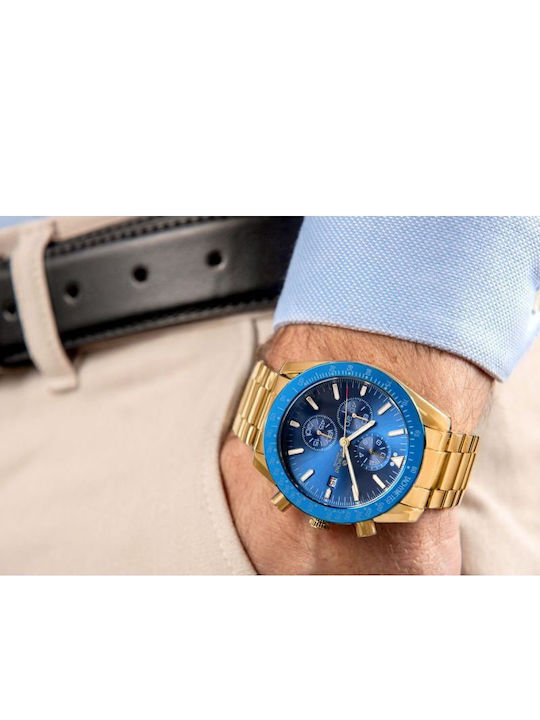 Giewont Herrenuhr 44mm Chronograph Batterie mit Gold Metall-Armband