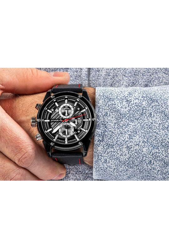 Giewont Herrenuhr 45mm Chronograph Batterie mit Schwarzem Lederriemen