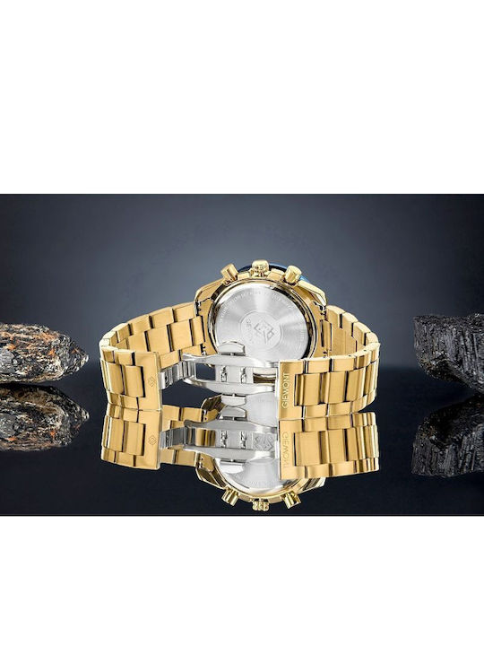 Giewont Herrenuhr 44mm Chronograph Batterie mit Gold Metall-Armband