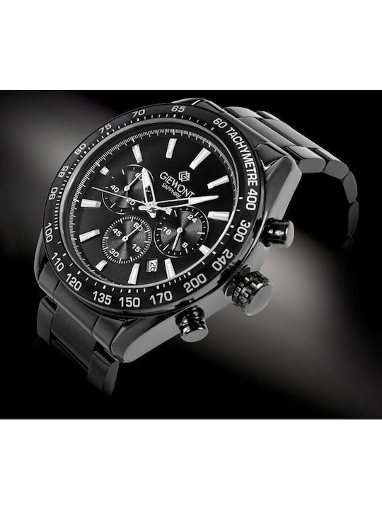 Giewont Herrenuhr Chronograph Batterie mit Schwarz Metall-Armband