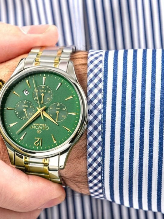 Giewont Herrenuhren 42mm Chronograph Batterie mit Grünem Metall-Armband