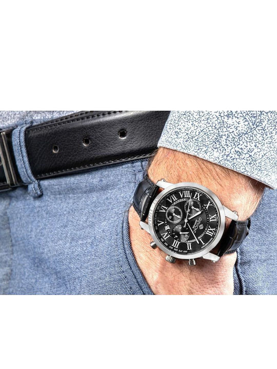 Giewont Herrenuhr 42mm Chronograph Batterie mit Silber Lederriemen