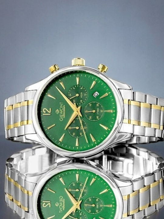 Giewont Herrenuhren 42mm Chronograph Batterie mit Grünem Metall-Armband