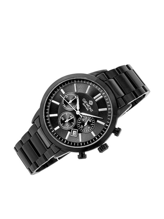 Giewont Herrenuhren 44mm Chronograph Batterie mit Schwarz Metall-Armband