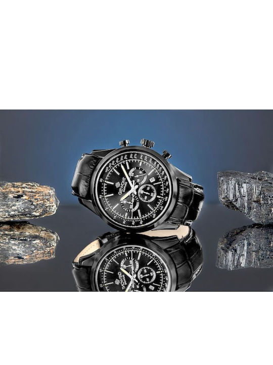 Giewont Herrenuhr 47mm Chronograph Batterie mit Schwarz Lederriemen
