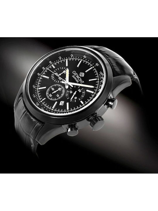Giewont Herrenuhr 47mm Chronograph Batterie mit Schwarz Lederriemen
