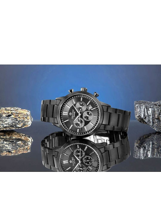 Giewont Herrenuhren 44mm Chronograph Batterie mit Schwarz Metall-Armband