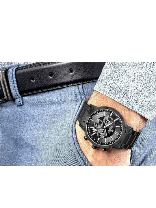 Giewont Herrenuhren 44mm Chronograph Batterie mit Schwarz Metall-Armband