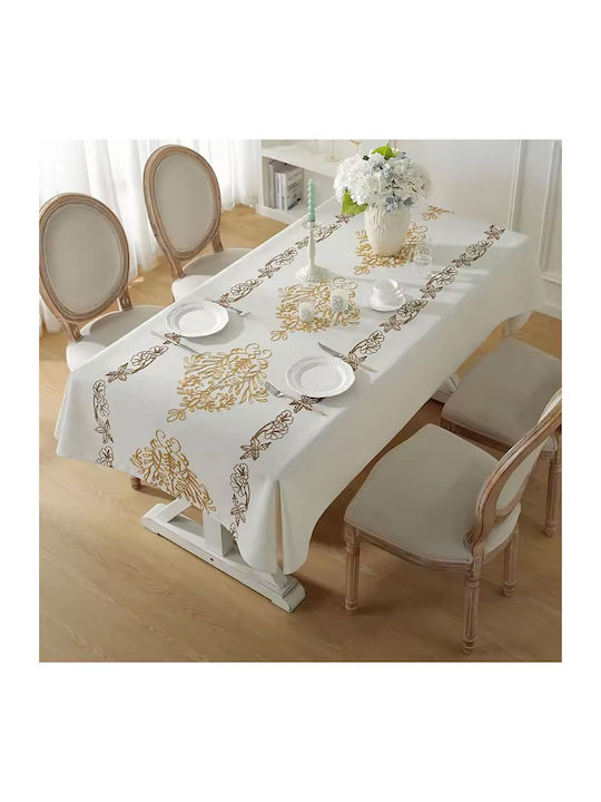 FRIPIA Leinen Tischdecke mit Goldstickerei 140x250cm