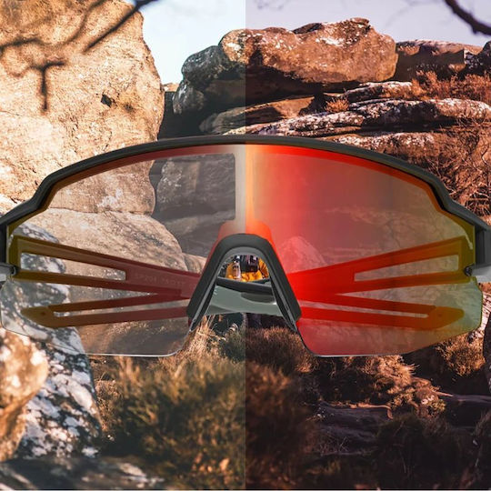 Rockbros Cycling Glasses with Orange Frame & Photochromic Lenses