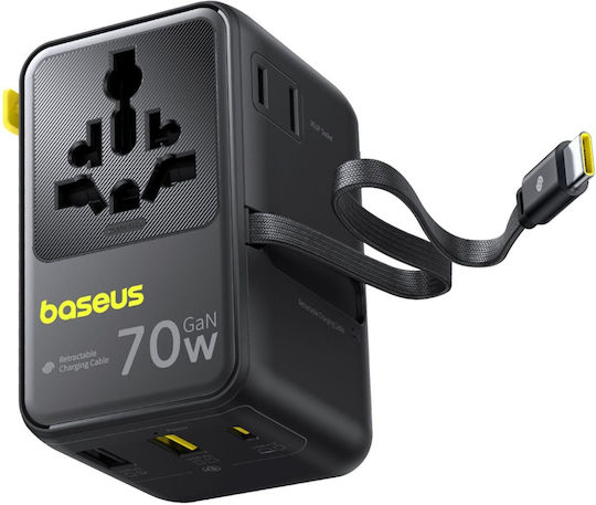 Baseus Enercore Cg11 Netzladegerät 70w Universal Netzadapter 2 X Ac 2 X Usb 2 X Usb Typ-C Ausziehbares Usb Typ-C Kabel Schwarz e0307e00 Inklusive MwSt 0,18lei 6932172696474