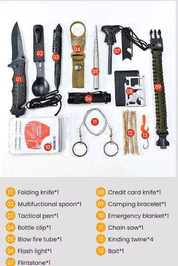 Überlebensset Wasserdichte Hülle – Taktisches Notfallkit Camping Wandern Notfälle 11-21706