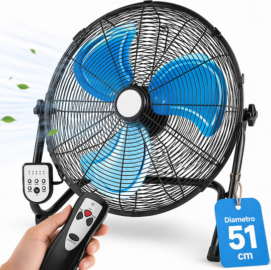 Bakaji Ventilator De Pardoseală Diametru 51cm Cu Telecomandă Albastră