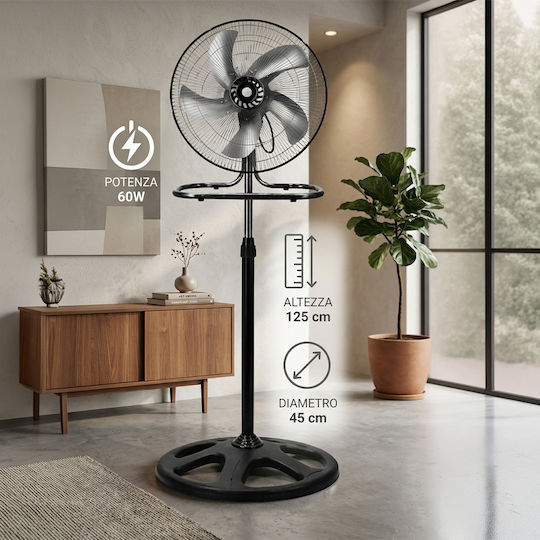 Bakaji Vielseitiger Ventilator 60W Lüfterdurchmesser 45cm Silber