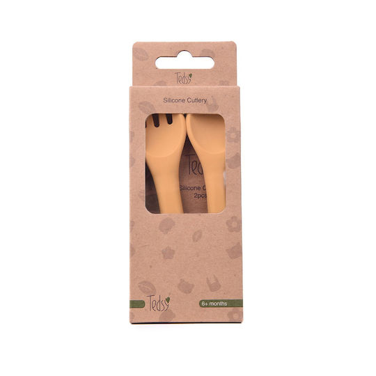 Tedsy Baby Silicone Set with Fork for 6+ Months Yellow 2 Pieces