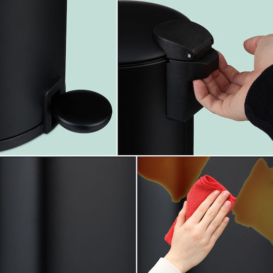 Relaxdays Plastic Bathroom Bin Soft Close 3l Black
