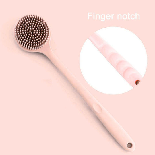 Double-Sided Silicone Bath Brush with Long Pink Handle