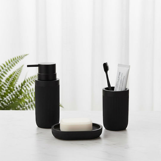 Relaxdays Bathroom Accessory Set Plastic Black 3 Pieces
