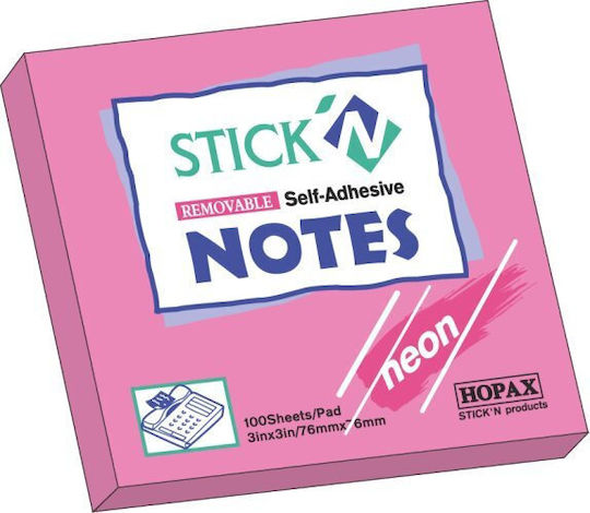 Hopax Bilețele Autocolante 76 X 76 Mm 100 Foi Stick'n Neon Corai