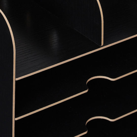 Desk Organizer 12 Storage Compartments Made Mdf 34.5 X 25 X 32 Cm Black