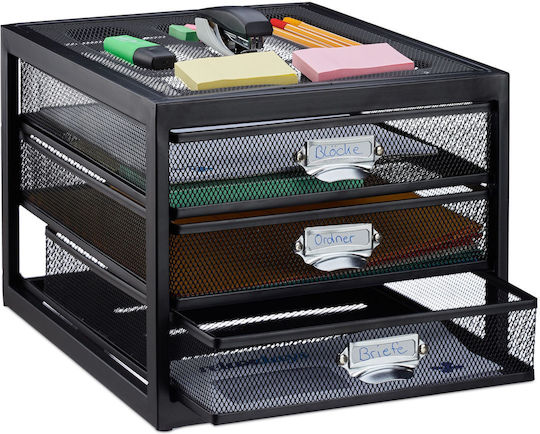 Relaxdays Büro-Organisator 3 Fächer Stahl Schwarz 23x27,5x35cm