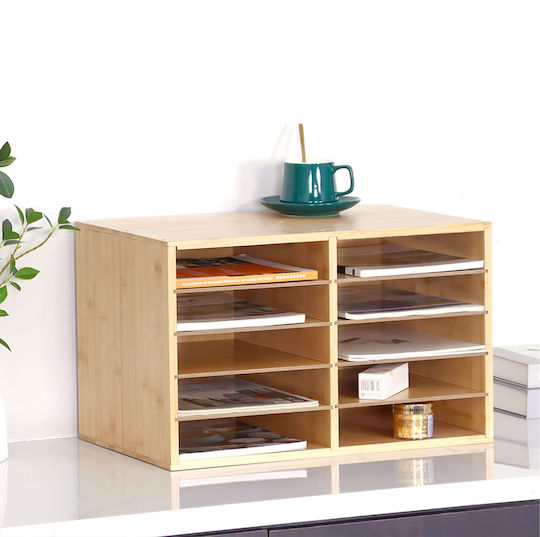 Relaxdays Document Organizer Bamboo 10 Compartments Brown 31x49x31cm
