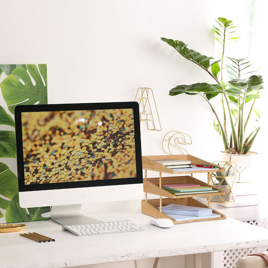 Relaxdays Desk Organizer 3 Compartments Bamboo Brown 26.5x25x34cm