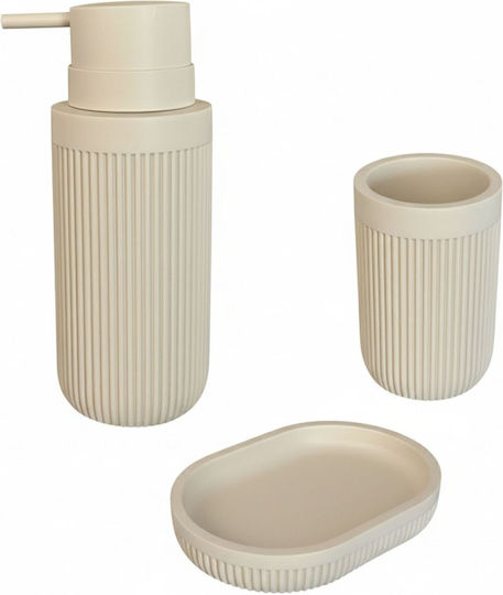 Relaxdays Bathroom Accessory Set Plastic Beige 3 Pieces Relaxdays Bathroom Accessory Set Plastic Beige 3 Pieces