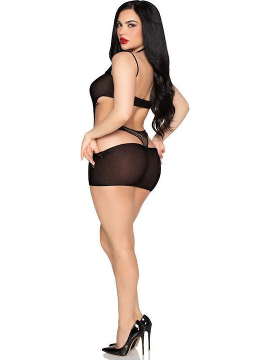 Leg Avenue 81680 Непрозрачна Мини Рокля Halter Боди Черен Универсален Размер